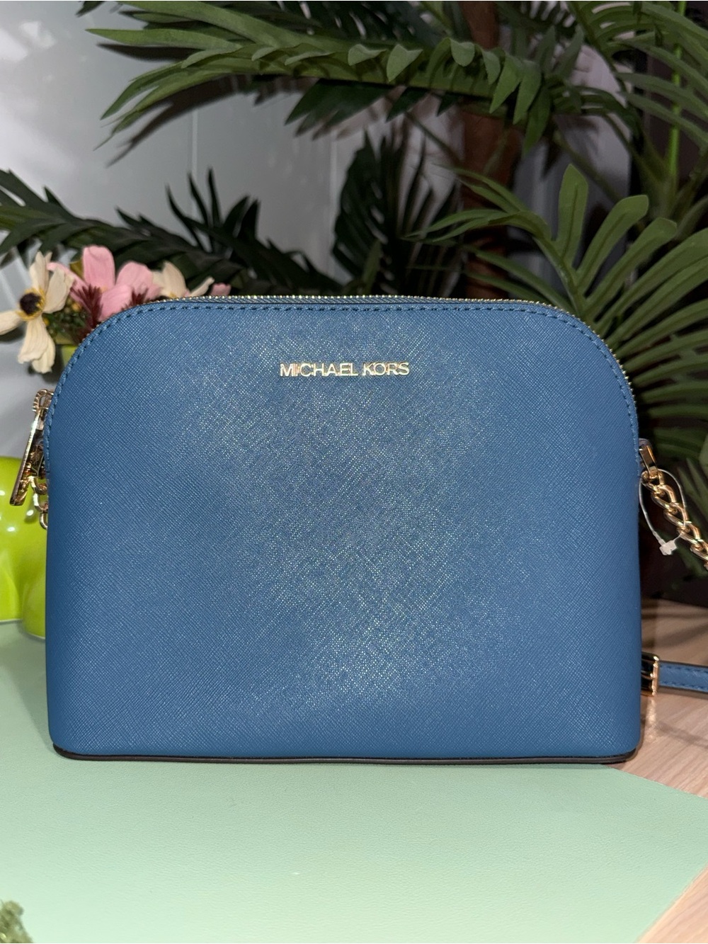 Michael Kors Saffiano Leather Crossbody in Ocean Blue with Gold Hardware